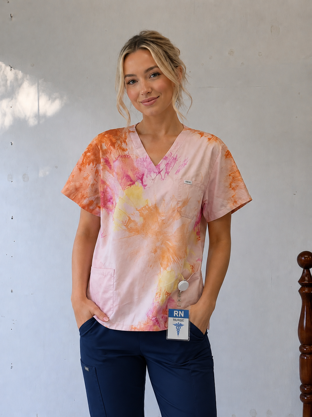 Fizzy wizzy tie dyed scrub top
