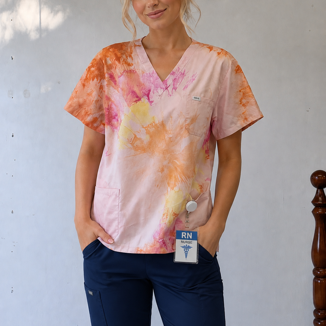 Fizzy wizzy tie dyed scrub top