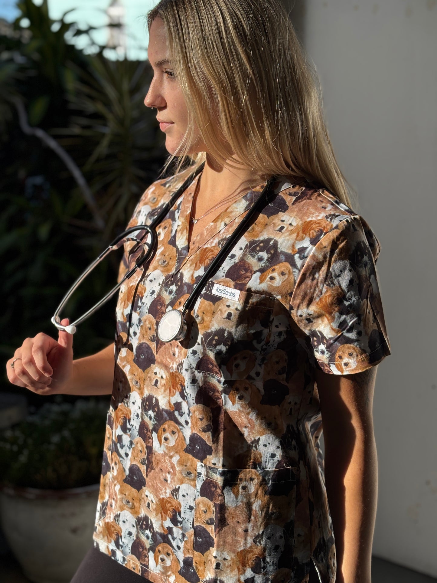Who let the dogs out? Scrub top