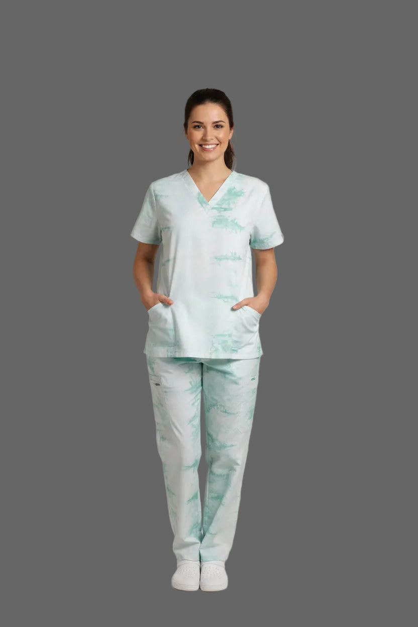 green blush scrub set