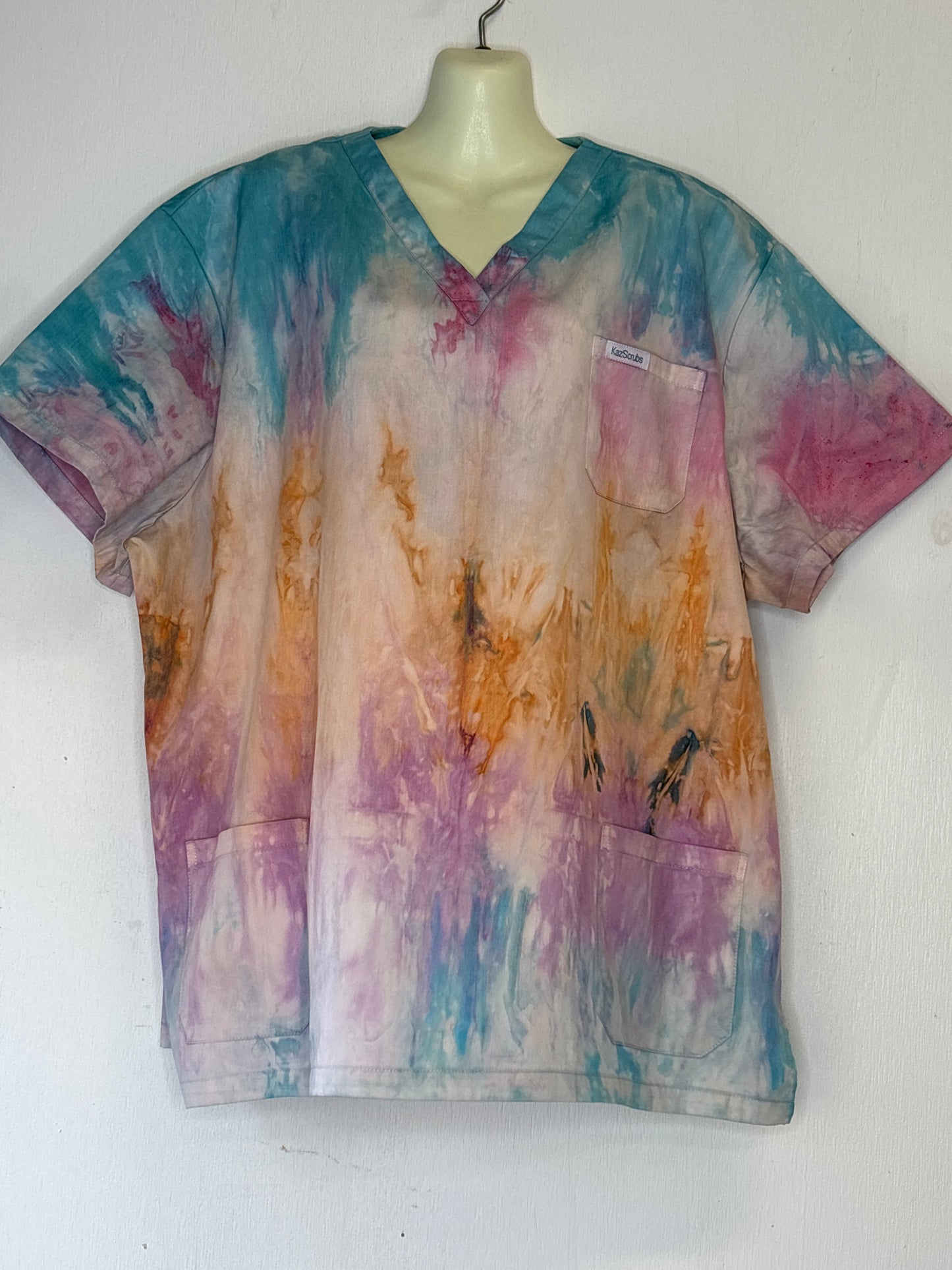 Water colour whisper tie dyed scrub top