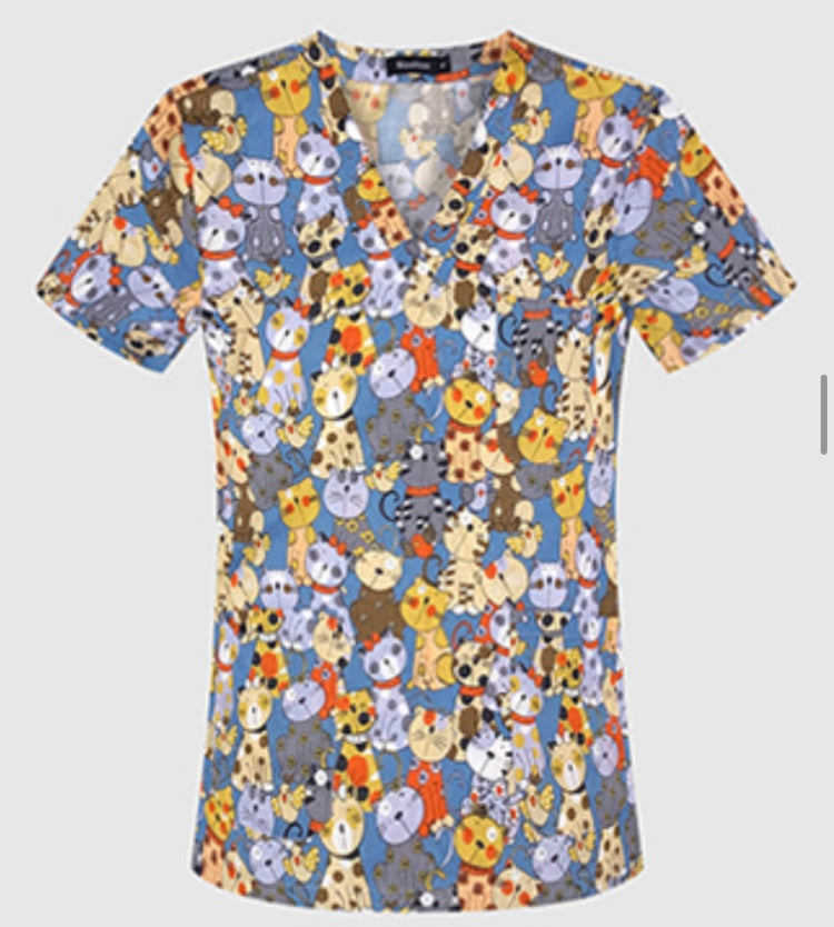 Happy cats scrub top