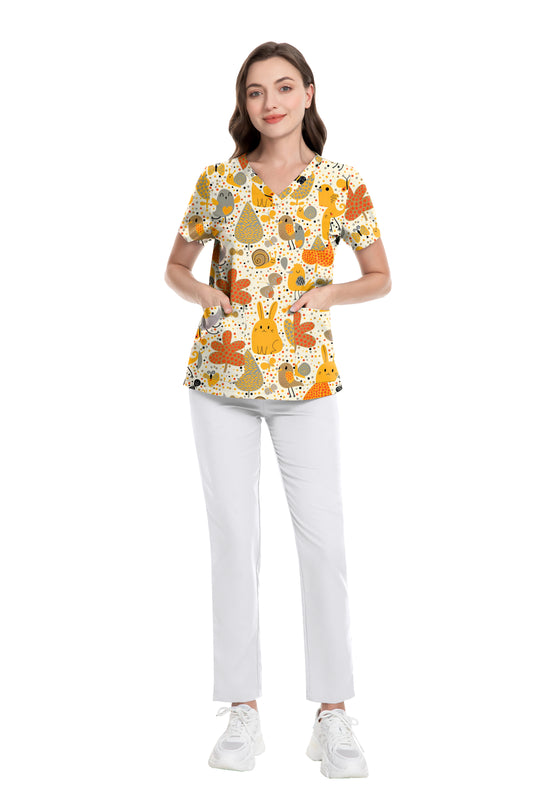 Bunny and birds scrub top