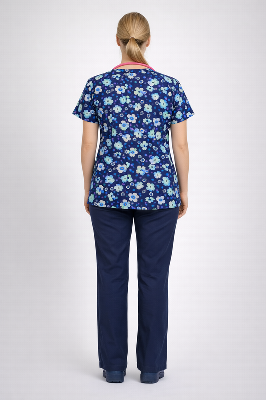 beautiful blue flowers scrub top