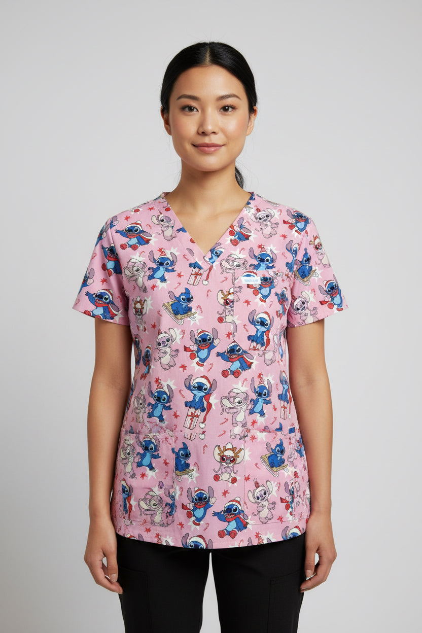 Christmas love with stitch scrub top