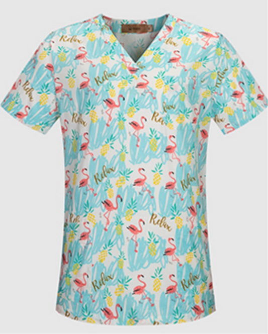 Flamingo’s on blue scrub tops