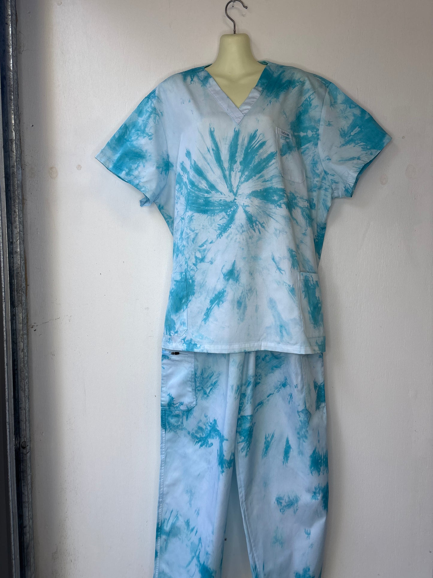 Tropical teal tie dyed scrub sets
