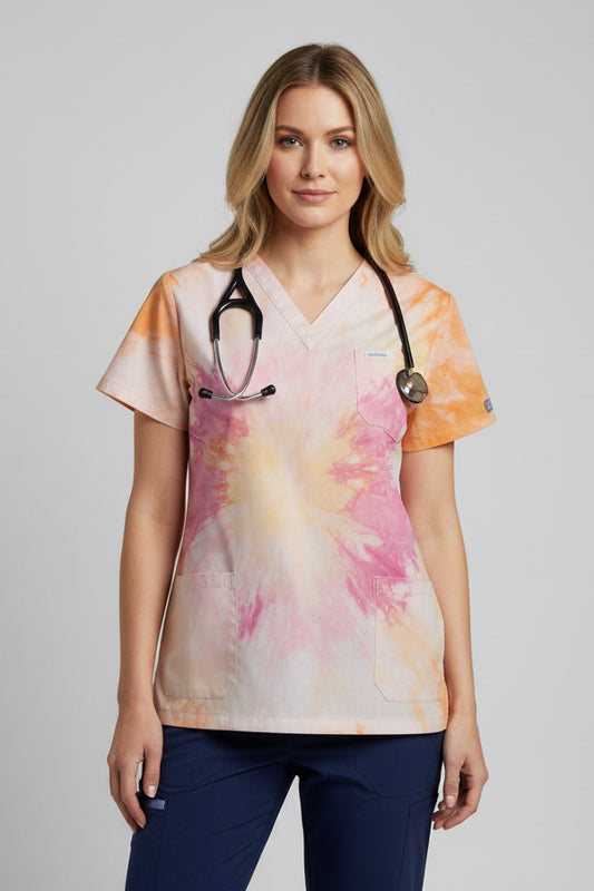 Dreams scape tie dyed scrub top