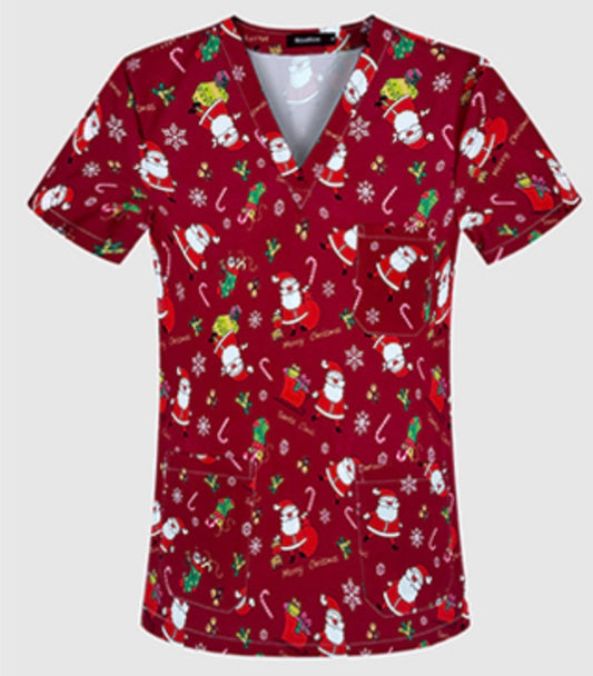 Santa’s coming to town Christmas scrub top