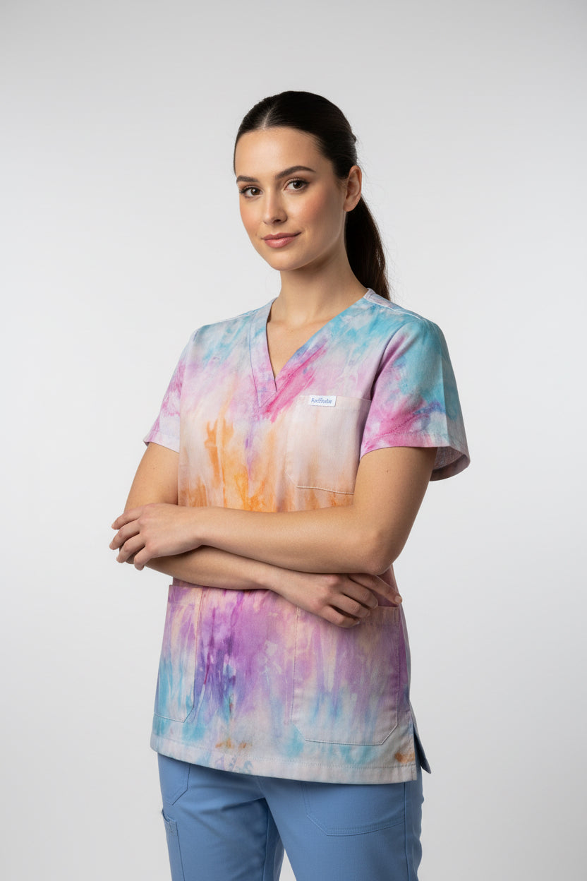 Water colour whisper tie dyed scrub top