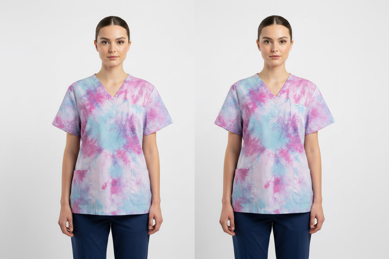 Fairy floss tie dyed scrub top