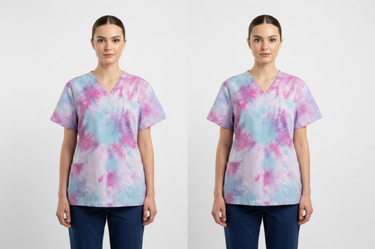 Fairy floss tie dyed scrub top