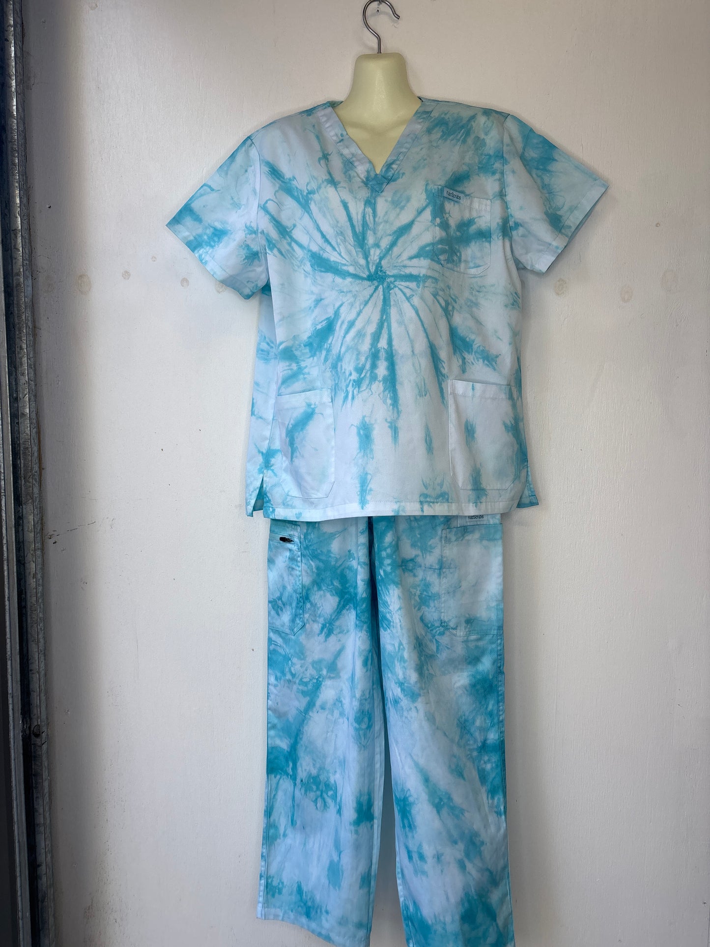 Tropical teal tie dyed scrub sets