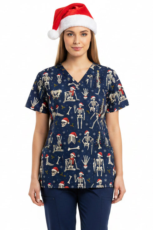 Jolly bones Christmas scrub top