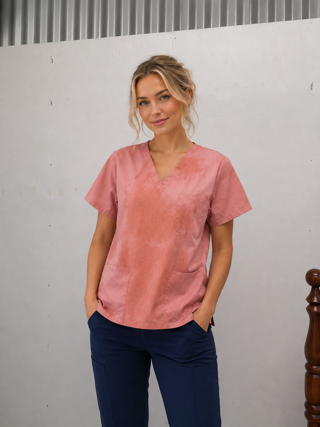 Peachy love tie dyed scrub top