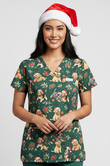 Puppy Christmas Scrub top