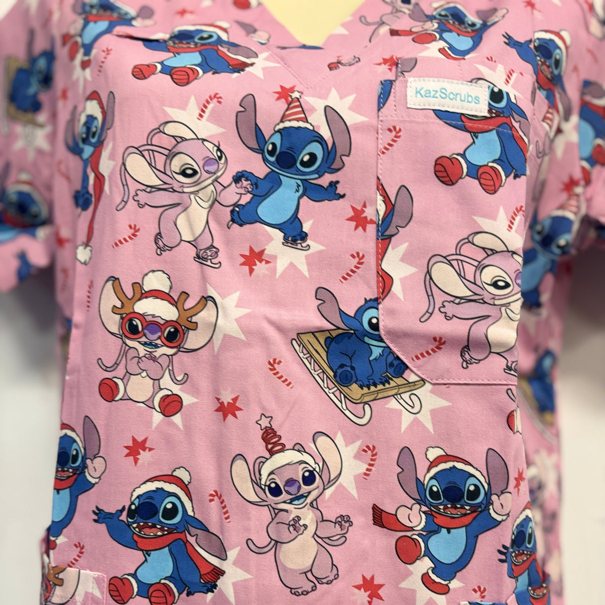 Christmas love with stitch scrub top