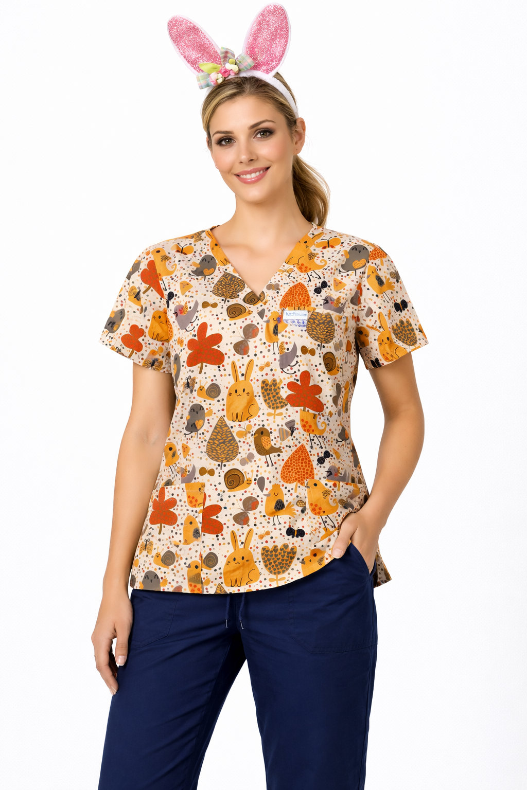 Bunny and birds scrub top KazScrubs