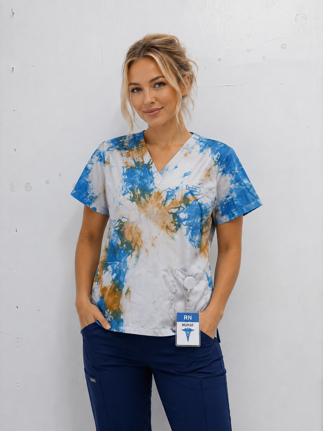 Coral reef tie dyed scrub top
