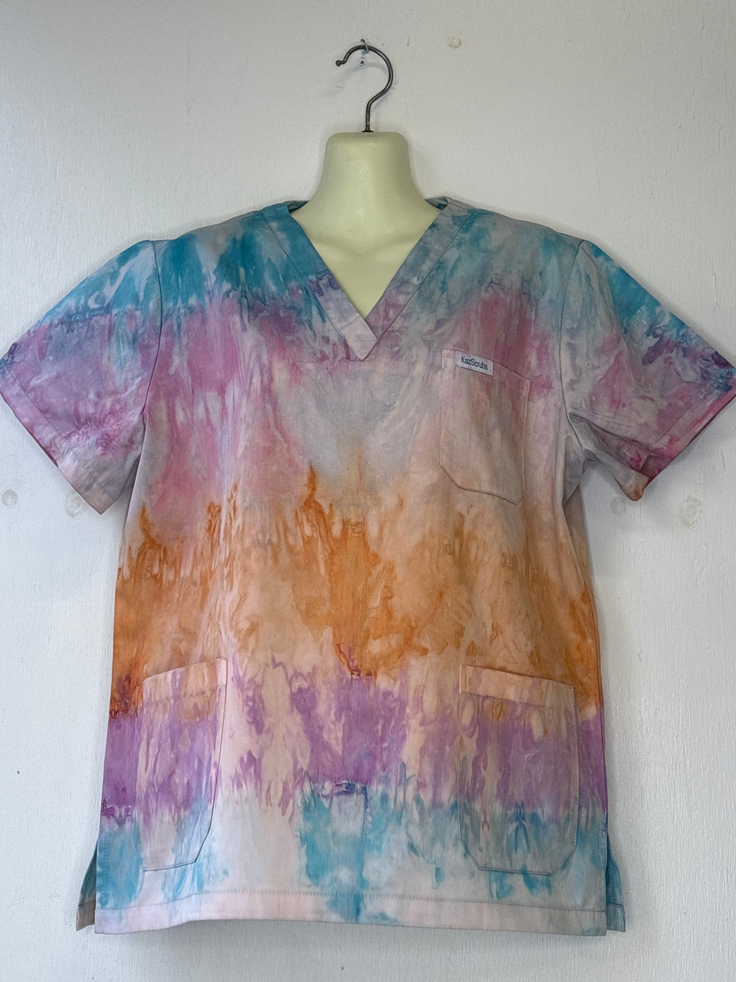 Water colour whisper tie dyed scrub top