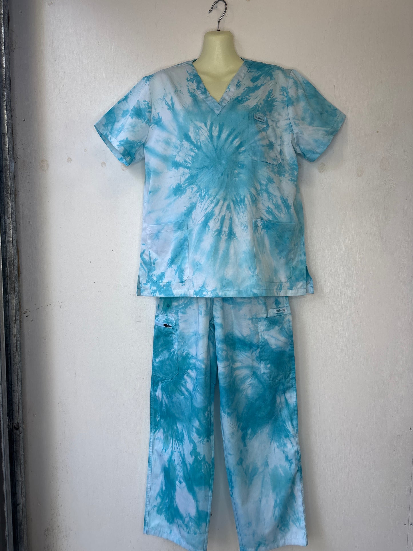 Tropical teal tie dyed scrub sets