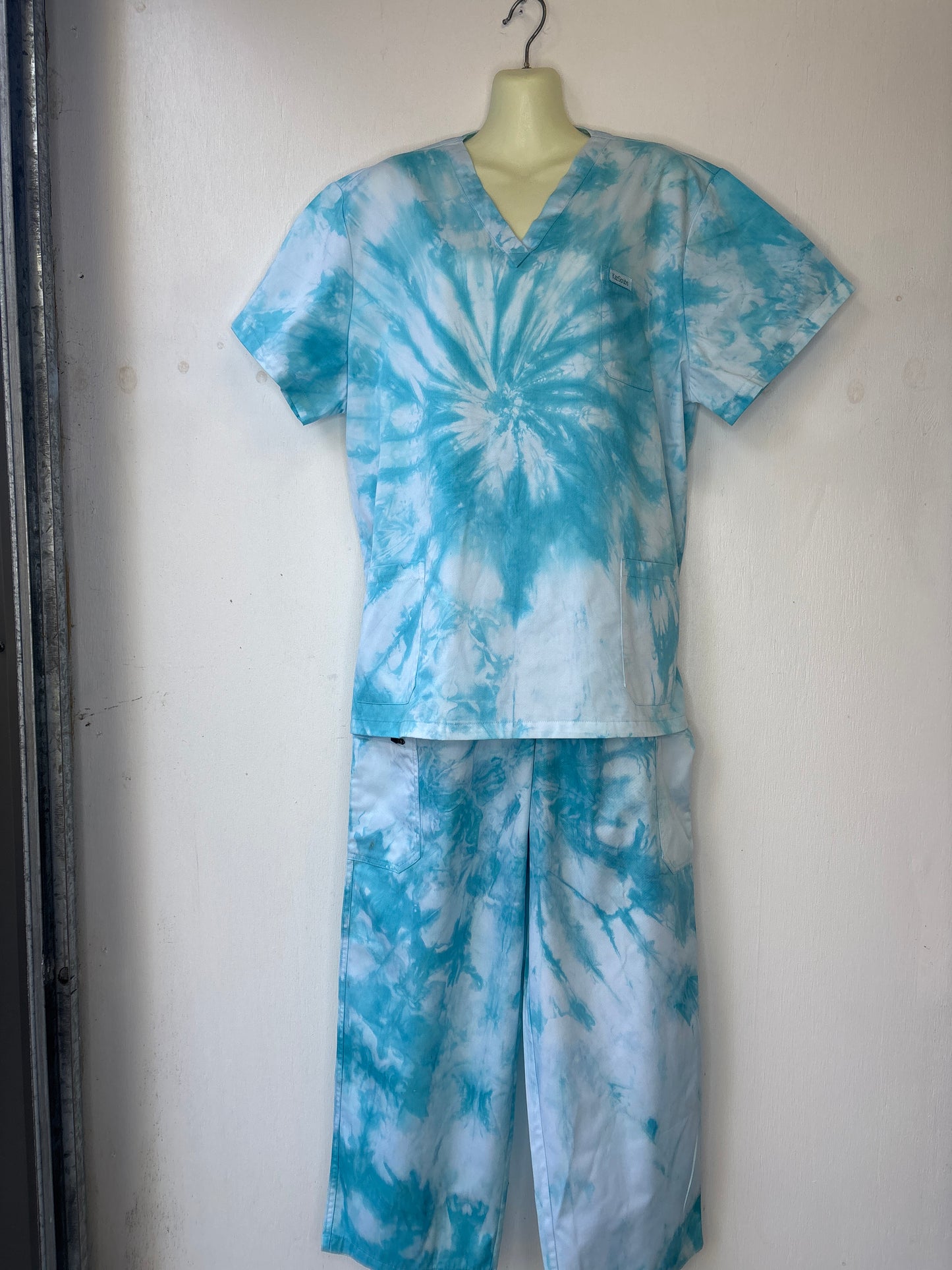 Tropical teal tie dyed scrub sets