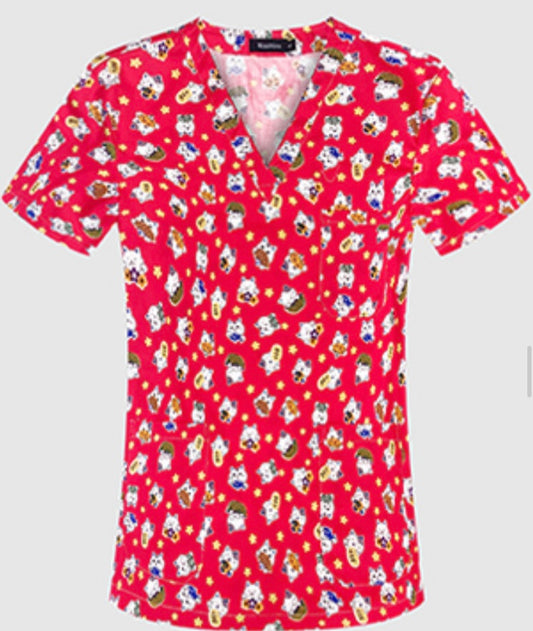 Mini cats red scrub top