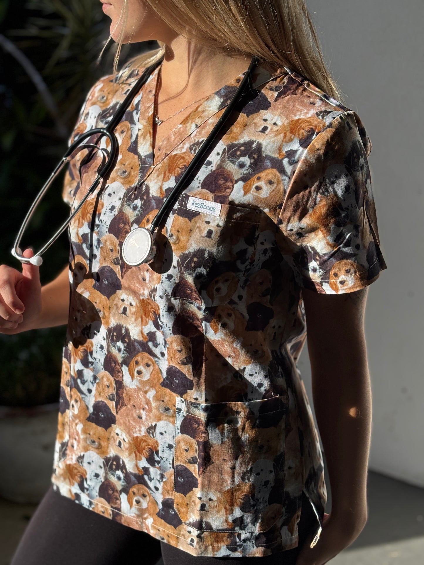 Who let the dogs out? Scrub top