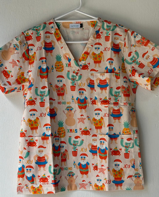 Auzzie Santa Christmas scrub top
