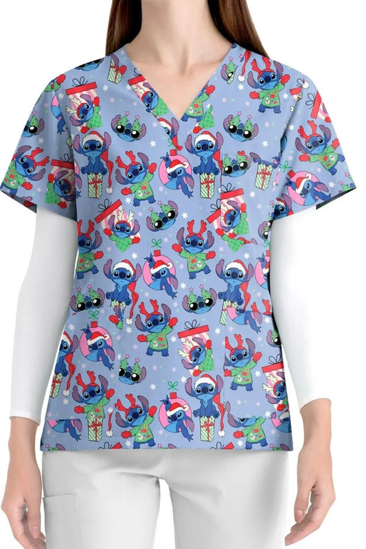 Christmas with stitch scrub top
