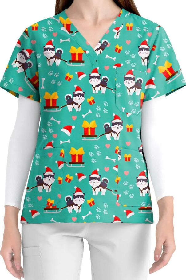 Puppy Christmas scrub top