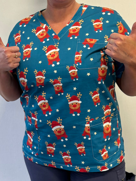 Rudolph Christmas scrub top