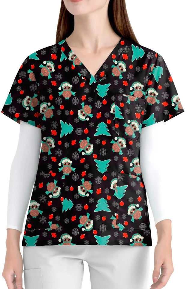 Owl Christmas scrub top