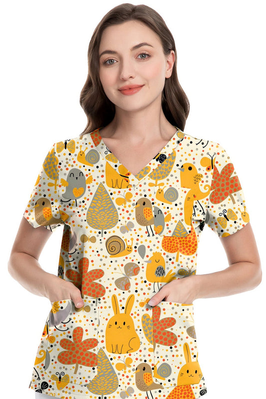 Bunny and birds scrub top