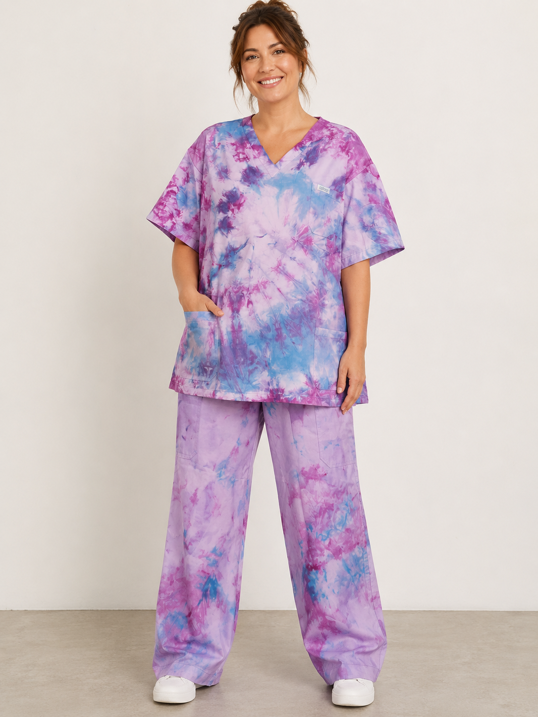 Cotton candy tie-dyed scrub set