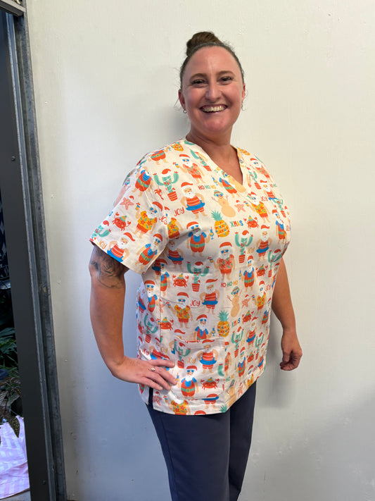 Auzzie Santa Christmas scrub top