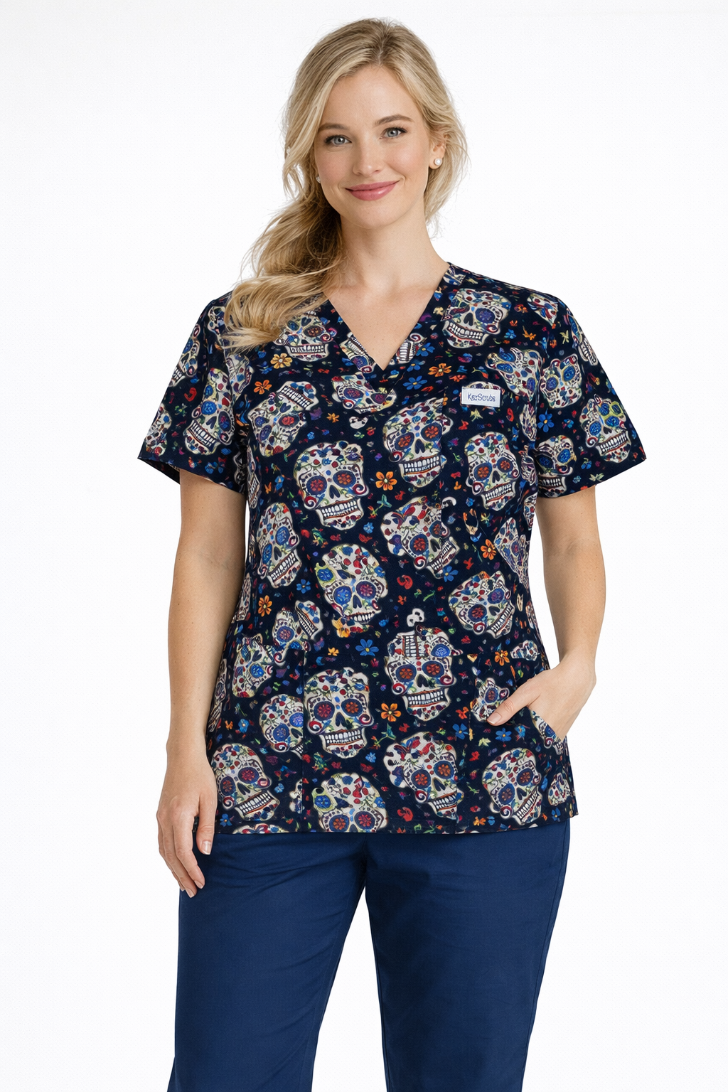 Sugar-skull scrub top