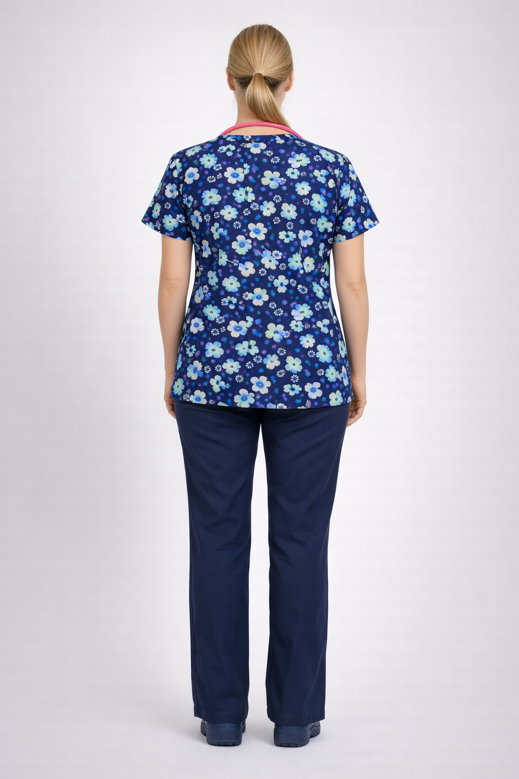 beautiful blue flowers scrub top KazScrubs