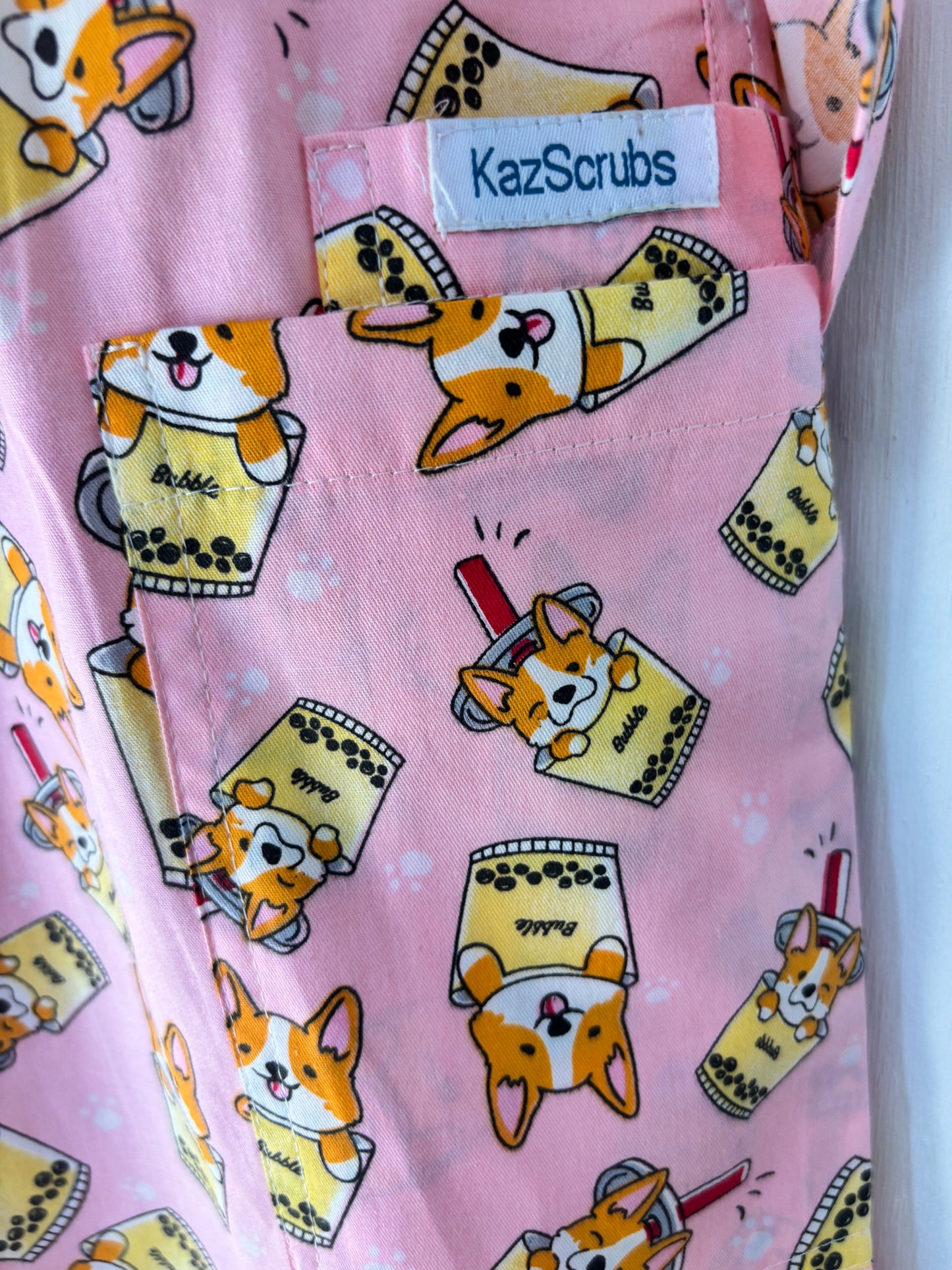 Dogs with bubble tea pink scrub sets