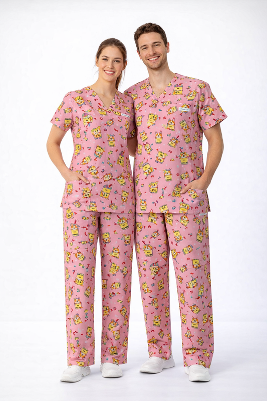 Dogs with bubble tea pink scrub sets